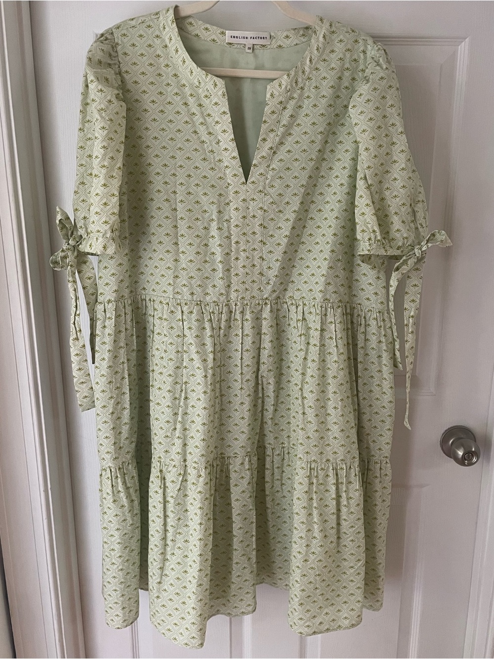 English Factory Mint Green Floral Button-Front Cotton Dress
